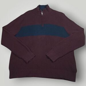 J Crew Sweater Mens XL Cotton Half Zip Waffle Knit Mock Neck Pullover Stripe